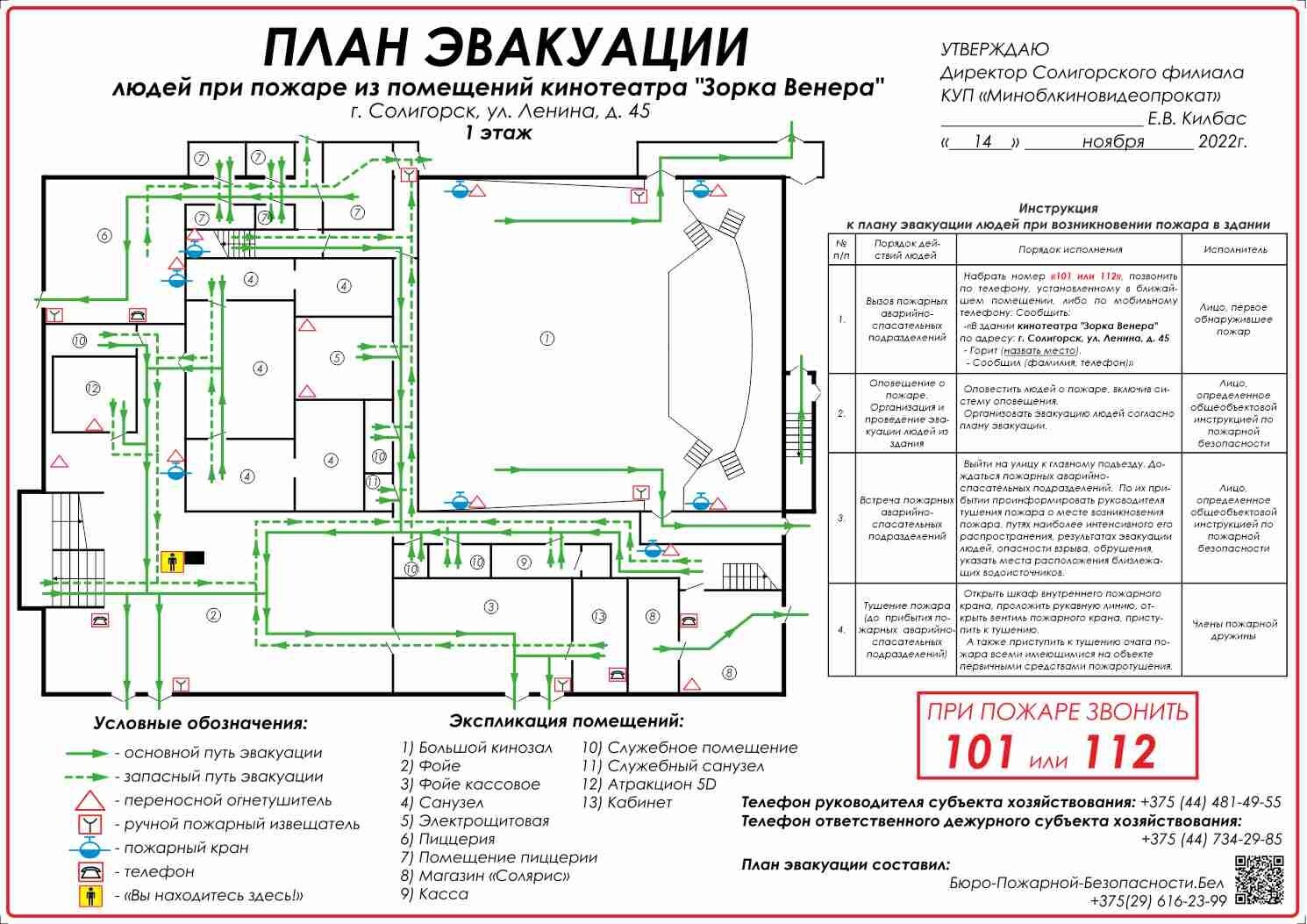 Планы эвакуации для кинотеатров